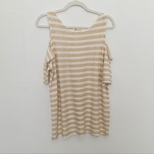 Chico's Cold Shoulder Sequin Cream Gold Round Neck Knit Top Women's Size 2